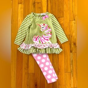Rare editions Toddler girl Zebra Appliqué legging set